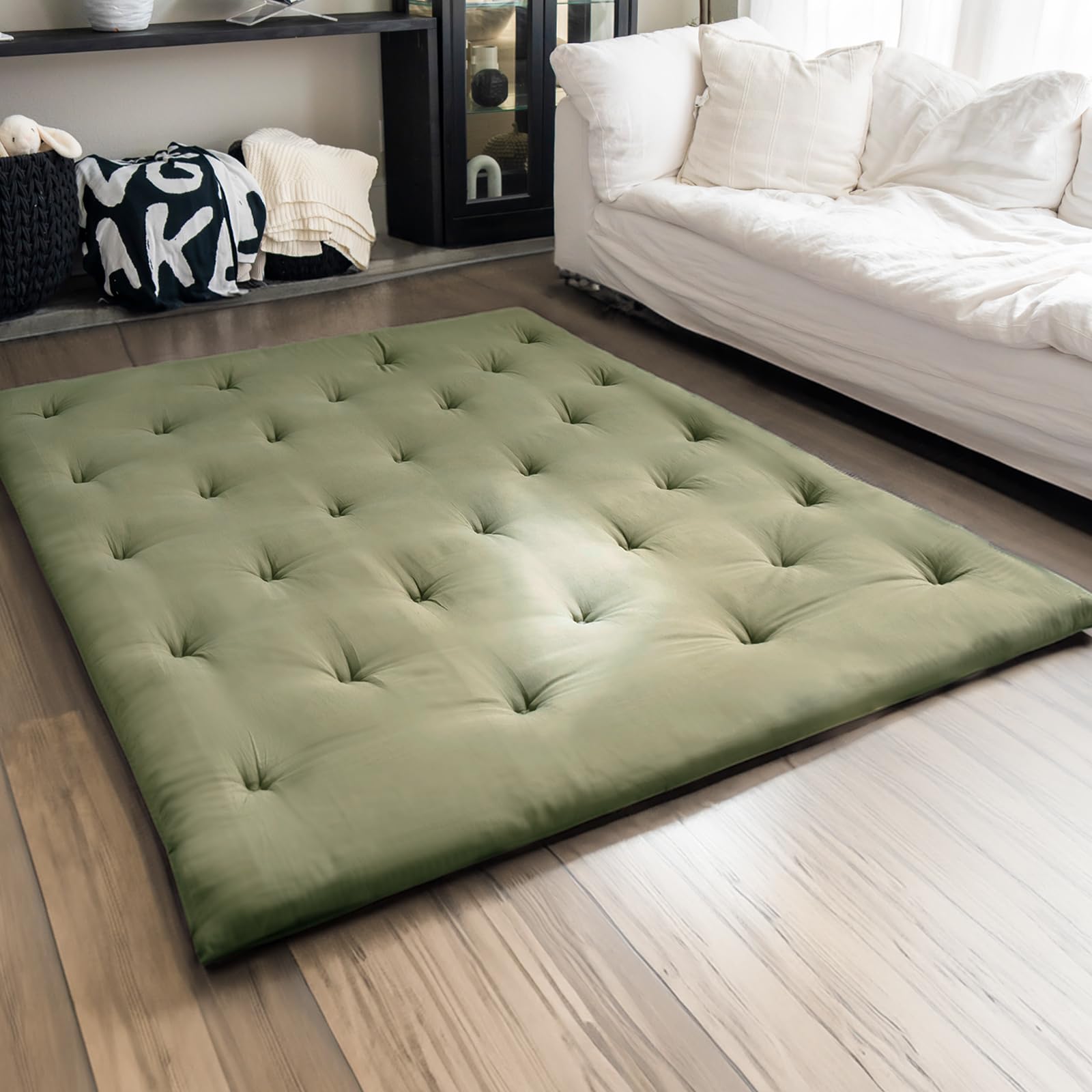 ZonLi Japanese Futon Mattress Twin Size 39"x 80",100% Cotton 2.5'' Thicken Tatami Mattress,Foldable Sleeping Pad,Portable Dormitory Tatami Mat,Roll Up Floor Lounger Bed for Adult Child(Winter Moss)