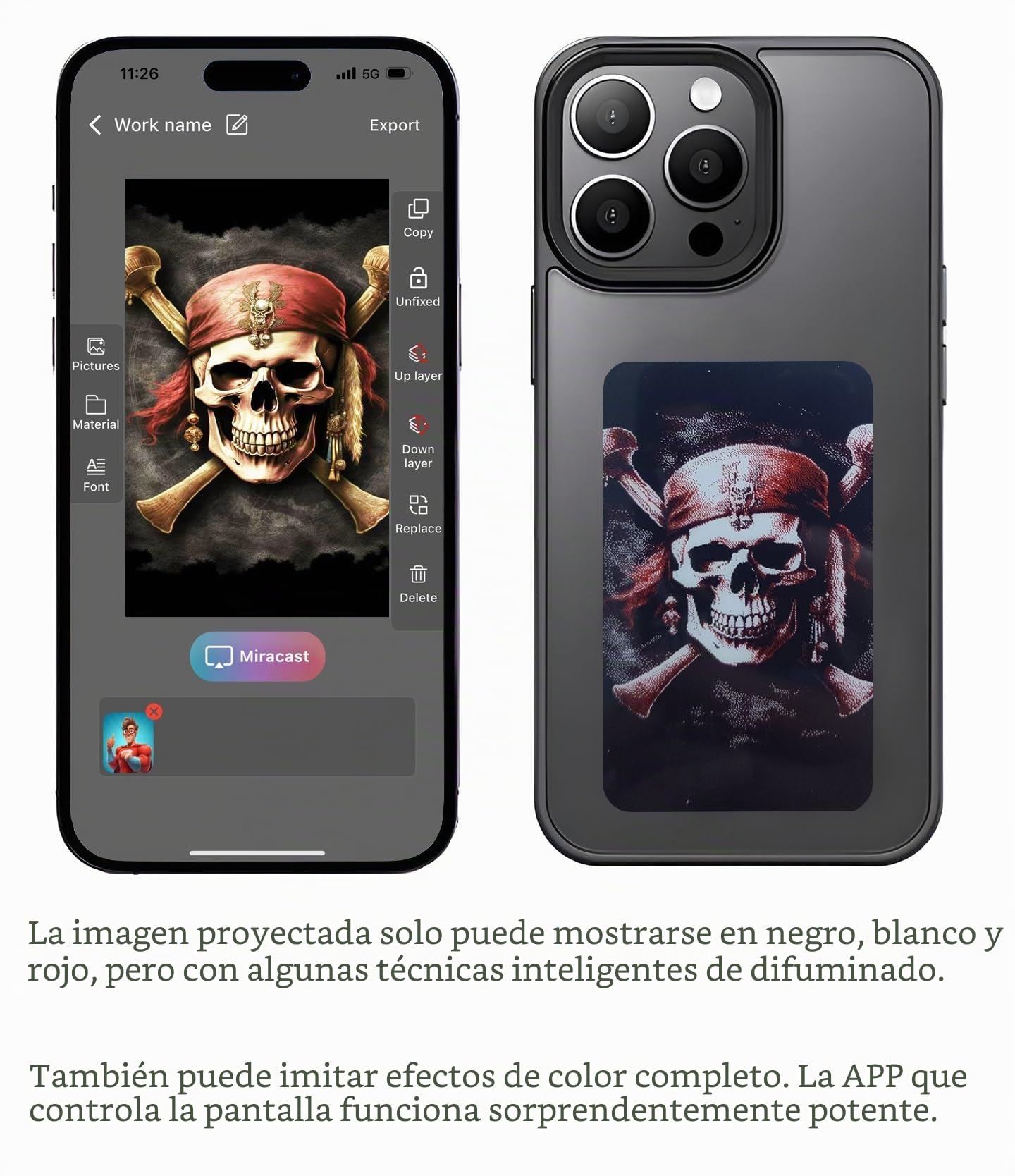 Funda de teléfono Inteligente con proyección Trasera de Fotos Personalizable, con Tinta electrónica, Muestra Fotos al Instante en la Cubierta Trasera de la Pantalla de Tinta. Personaliza tu teléfono