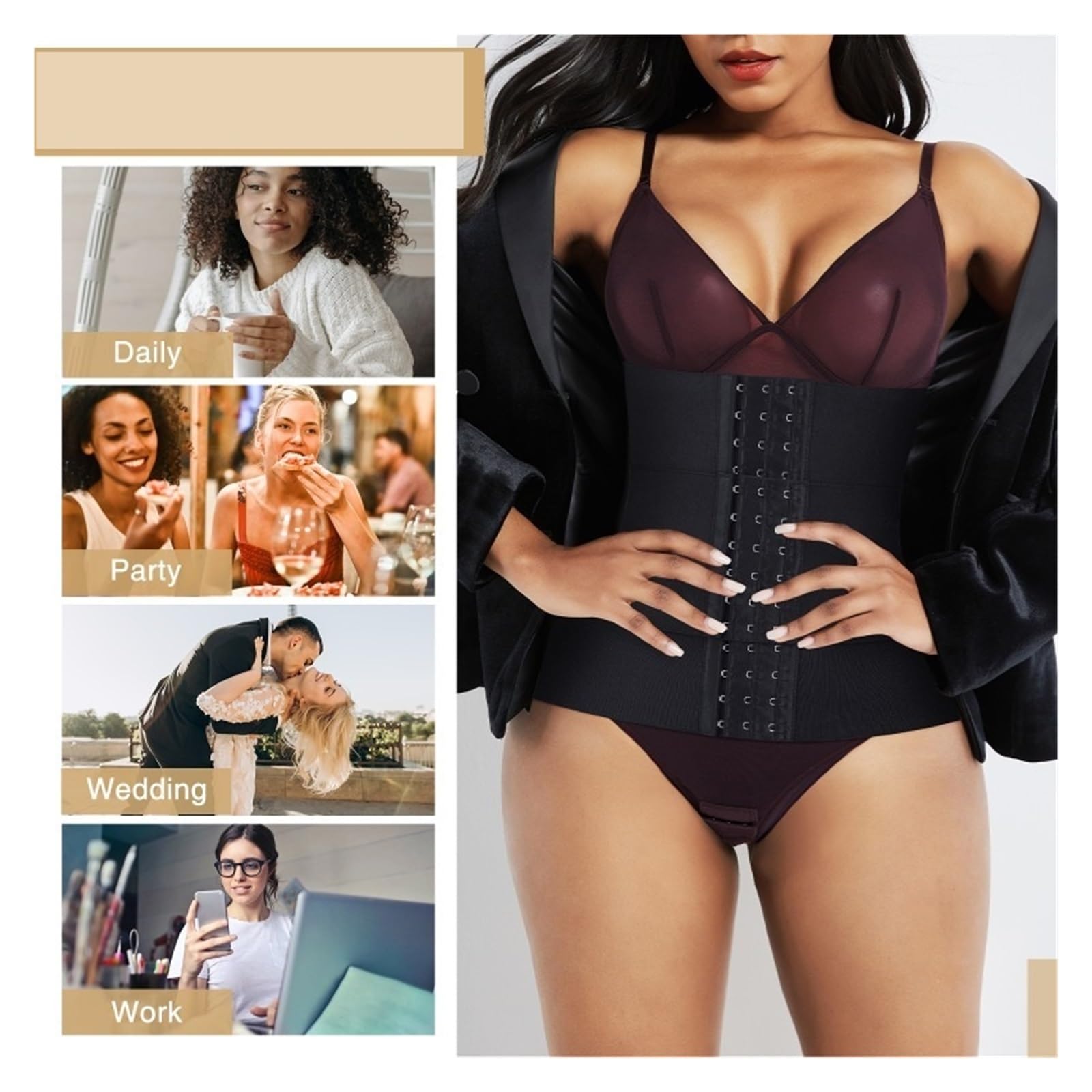 Fajas Reductoras Mujer Cinturón de entrenamiento de cintura XS-3XL for mujer, con 3 segmentos debajo del busto, diseño de reloj de arena.