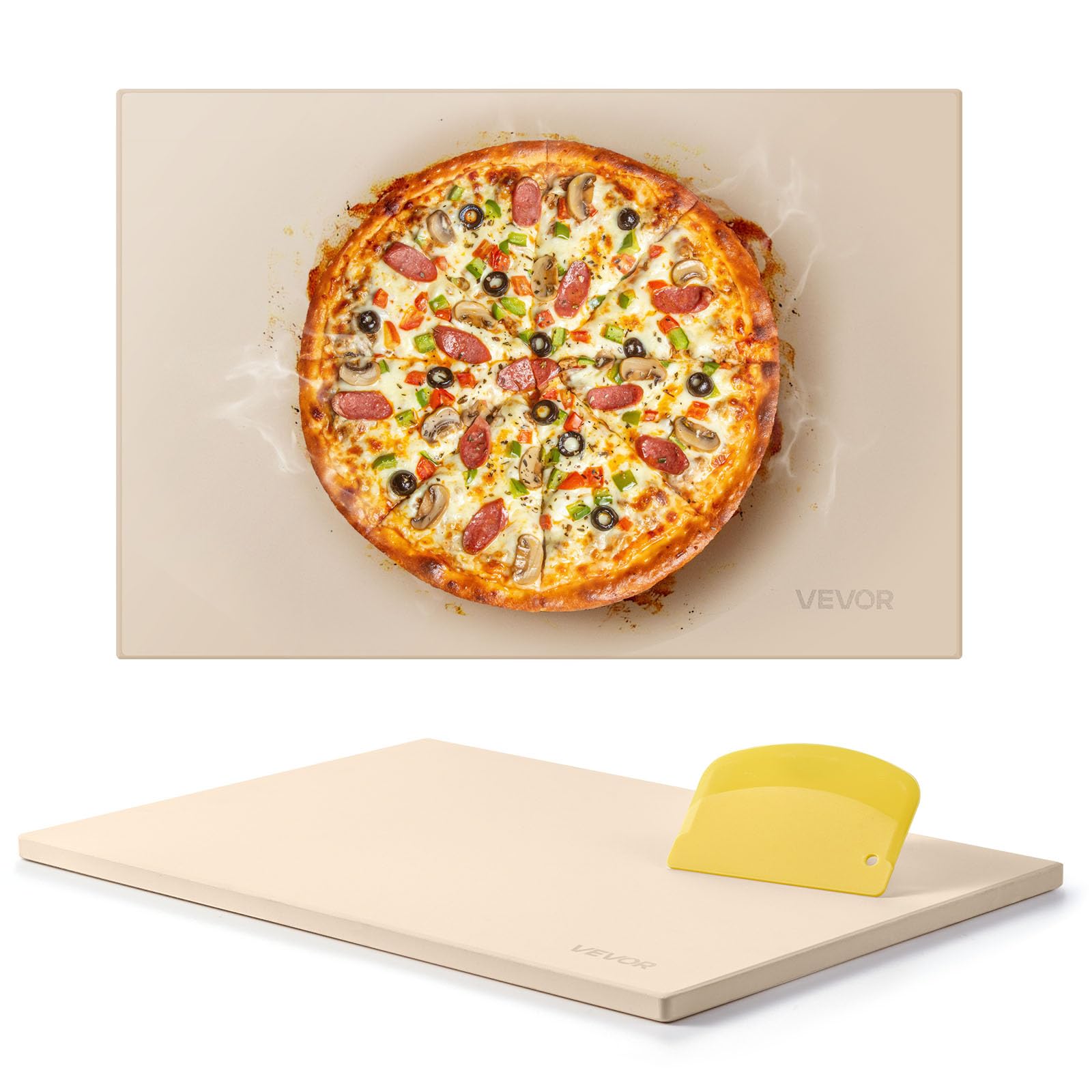 VEVOR Pierre à pizza rectangulaire en cordiérite de 50,​8x35,​5 cm, pierre de cuisson extra large avec grattoir en PP, résistante à la chaleur de 1,​7 cm d'épaisseur, pour four, cuisson du pain, barbecue