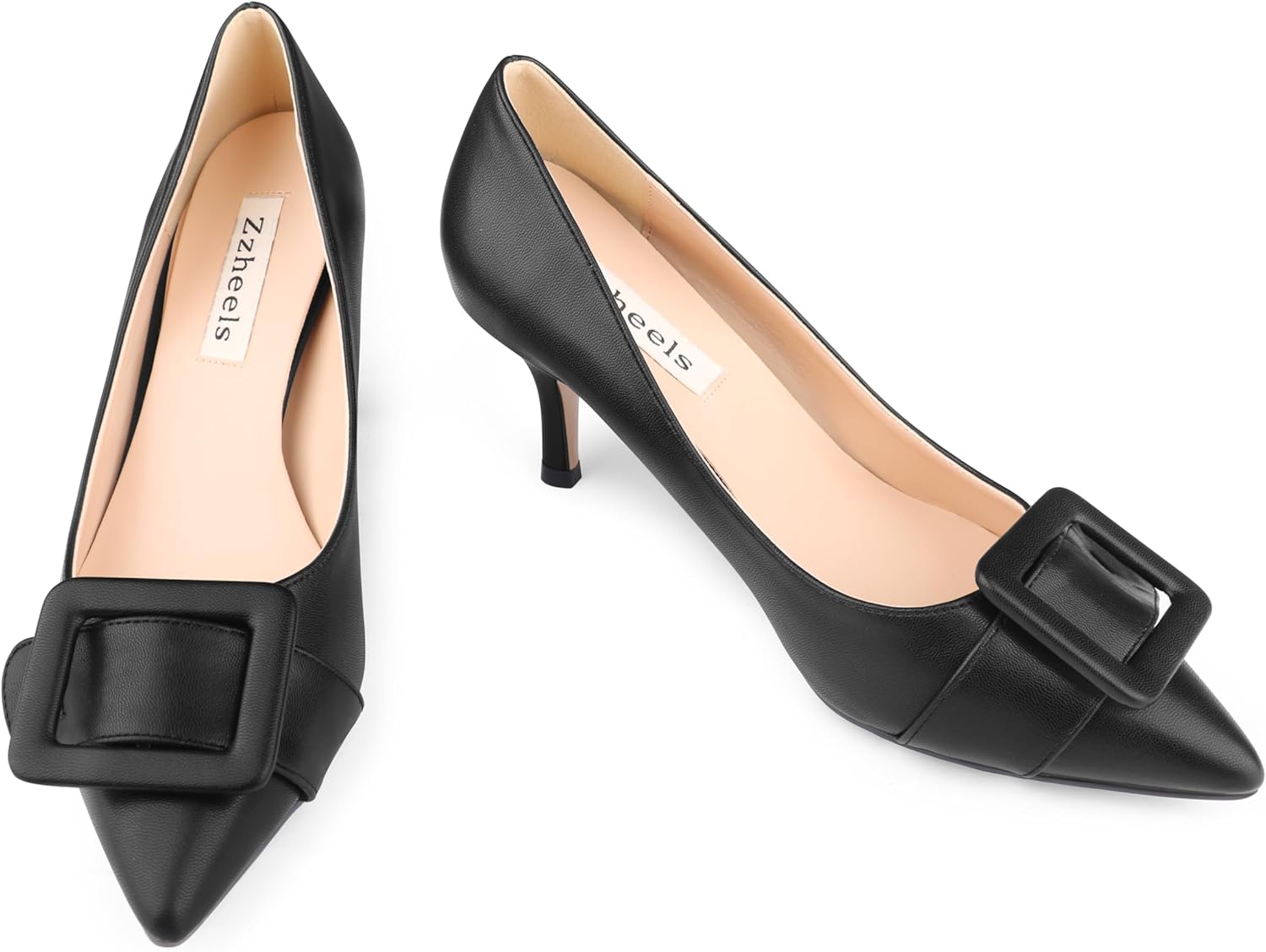 Zzheels Women's Closed Pointed Toe Pumps Kitten Heels Office Wedding Party Shoes - Image 8