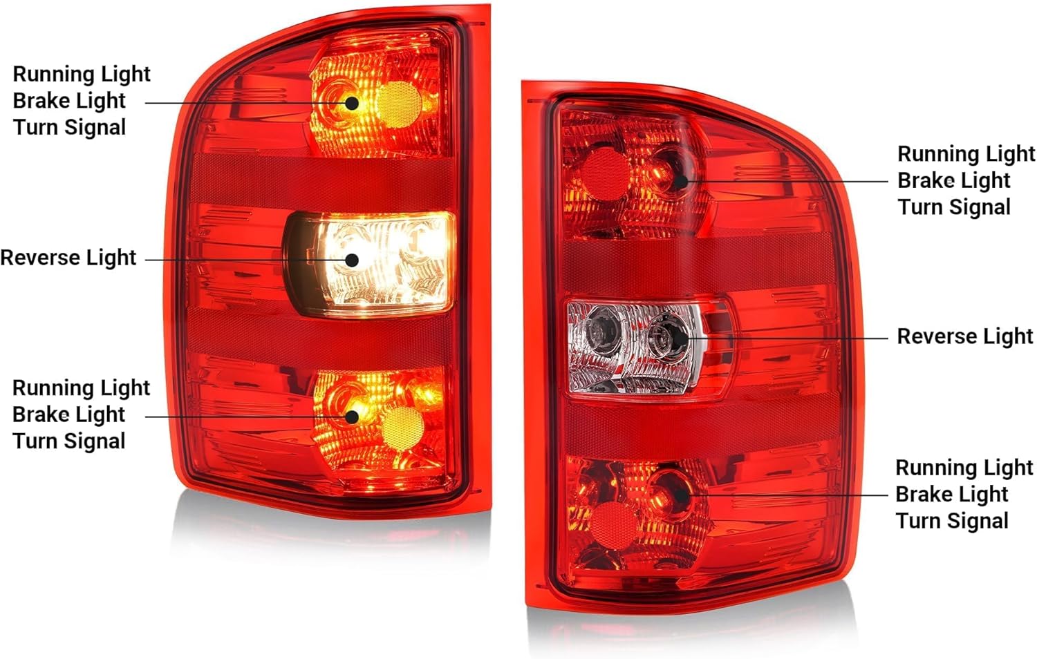 HECASA Pair Tail Light w/Bulbs Compatible with 2007-2013 Chevy Chevrolet Silverado 1500/2007-2009 GMC Sierra 3500 HD Halogen Brake Lamp Taillight Red Lens+Chrome Housing Driver & Passenger Side