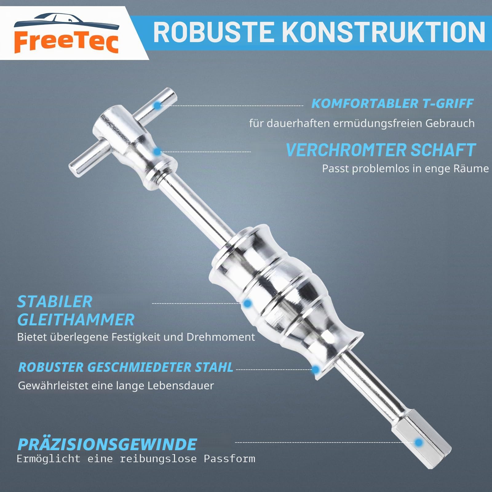 FreeTec 16tlg Innenlager Abzieher Set, 8-58mm Innenabzieher Lager, Grundloch Lagerabzieher Innenlager Auszieher Werkzeug, Kugellager Abzieher Innen mit Gleithammer Satz für Auto LKW Motorrad (Blau)