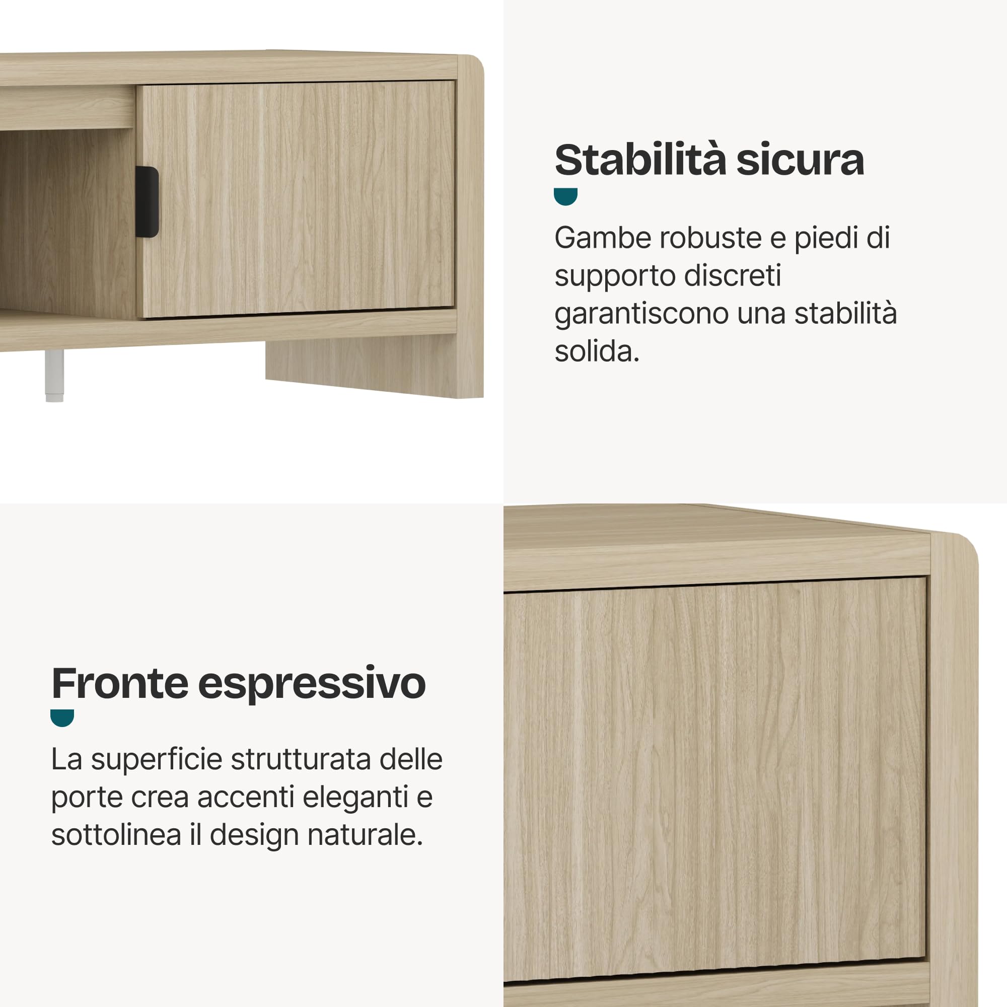 [en.casa] Mobile TV con 2 Ante e Vano Centrale Aperto Tavolino Porta TV con Foro Passacavi Stand Multimediale per Soggiorno Salotto 150x40x40 cm Effetto Rovere