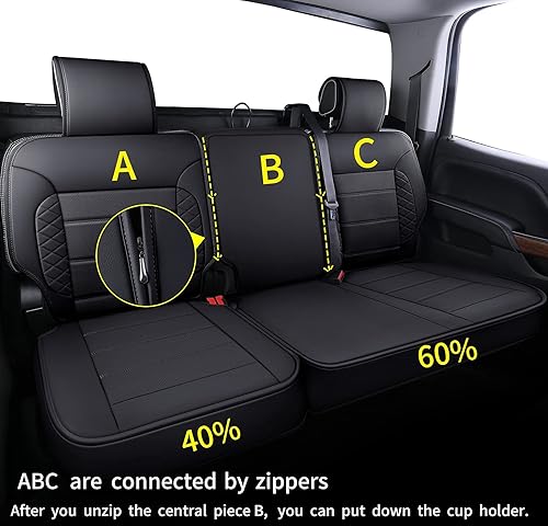 Vista 41 de LUCKYMAN CLUB D04-S2 Fundas de asiento de cuero sintético impermeable con funda de consola central (juego completo, negro y rojo)