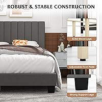 Vista 5 de Giantex Base de cama de plataforma tamaño Queen, necesita somier, base de colchón tapizada moderna con cabecera de tela de lino, patas de madera