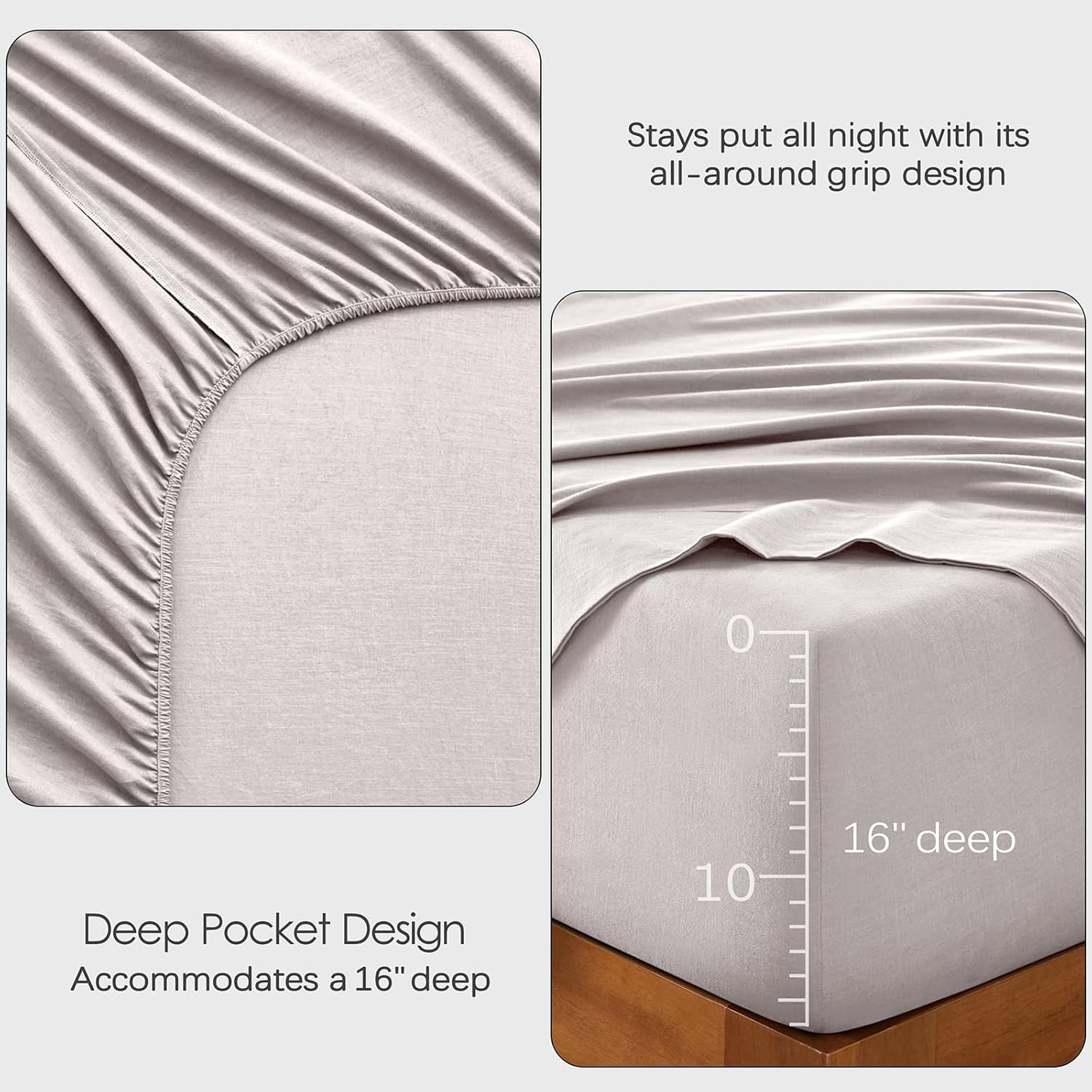 100% French Linen Sheets Natural Linen King Size Sheets Set, Breathable and Durable for Hot Sleepers, 4 Pcs Bed Sheets with 16 Inch Deep Pocket - 1 Flat Sheet, 1 Fitted Sheet, 2 Pillowcases - Image 3