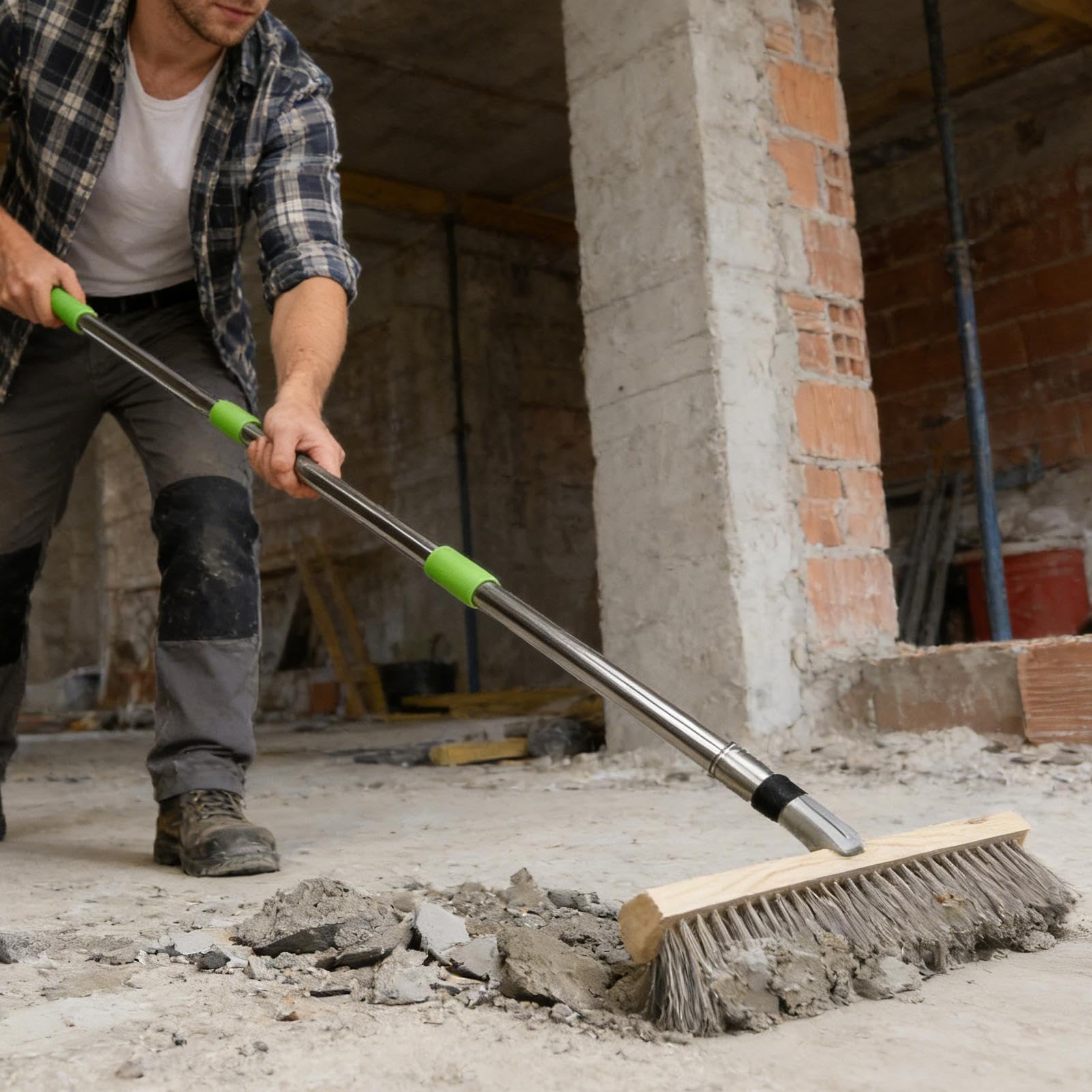 Szczotka Druciana stal nierdzewna miotła z długim uchwytem | metalowe szczotki do czyszczenia ogrodu na zewnątrz: beton, płytki, taras, patio, ganek, podwórko, ogród, garaż,
