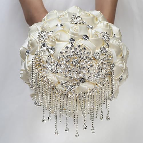 Miniatura 10 de Gkvszy Broche de novia con perlas de diamantes de imitación dorados brillantes para novia, dama de honor, quinceañera, ramo de rosas satinadas, ramo