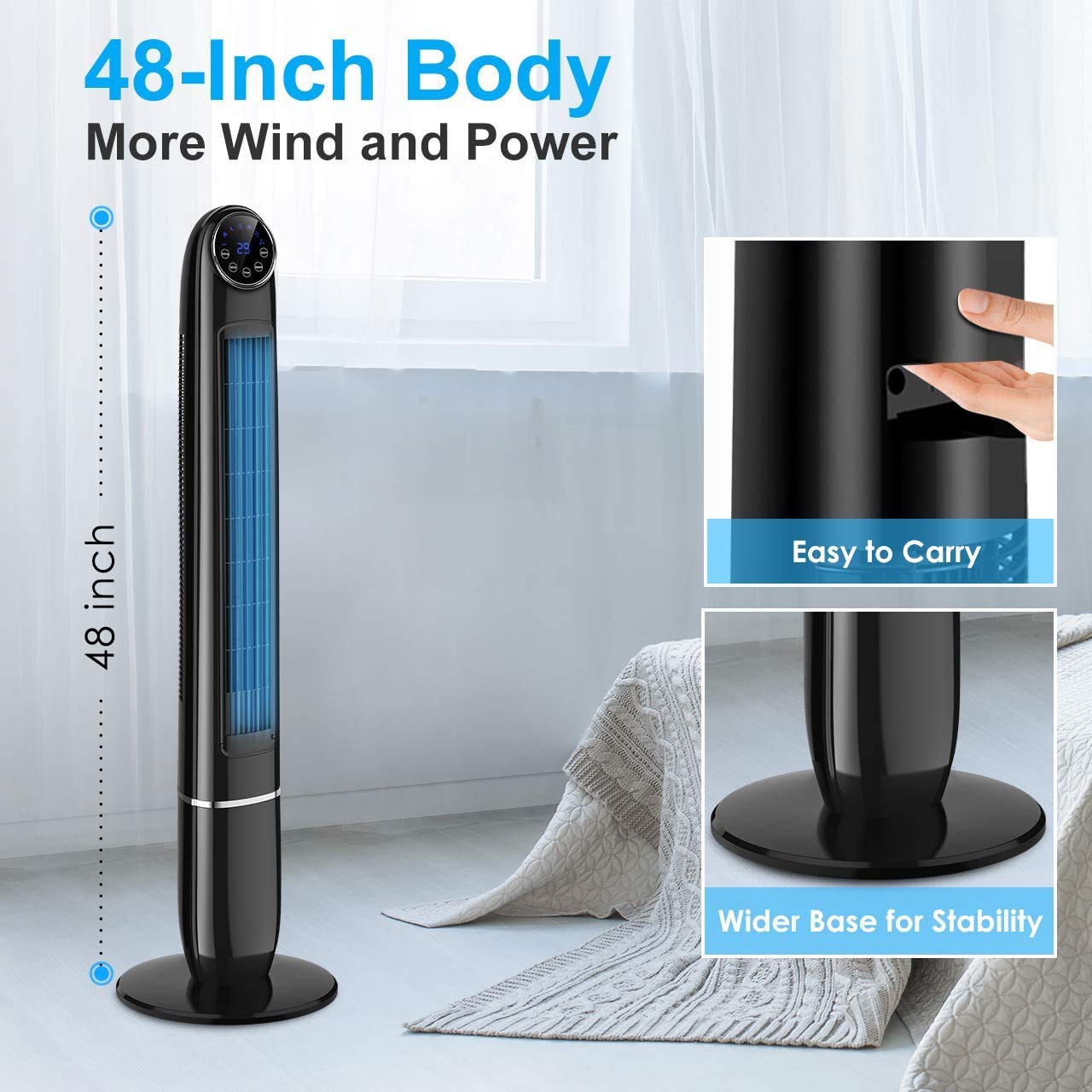 Tower Fan, Air Choice Oscillating Fan with Remote, 48'' Bladeless