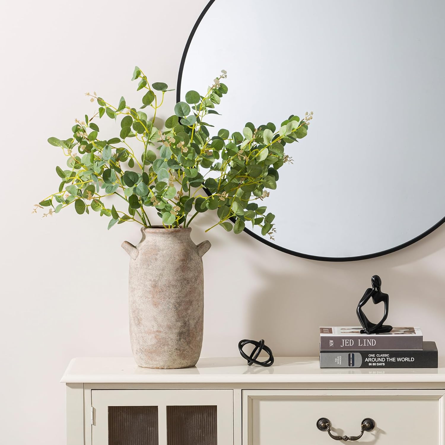 Large Flower Vase Home Decor - 12 inch Tall Ceramic Farmhouse Rustic Table Vases with Handle Living Room Decoration Decorative Modern Pottery for Floor Kitchen Shelf Coffee Dining Desk Fireplace - Image 8