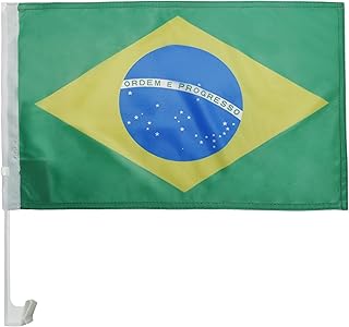 Brazil Car Flag 18'' x 12'' - Brazilian Car flags 30 x 45cm - Banner 18x12 INCHES PLASTIC STICK - AZ FLAG