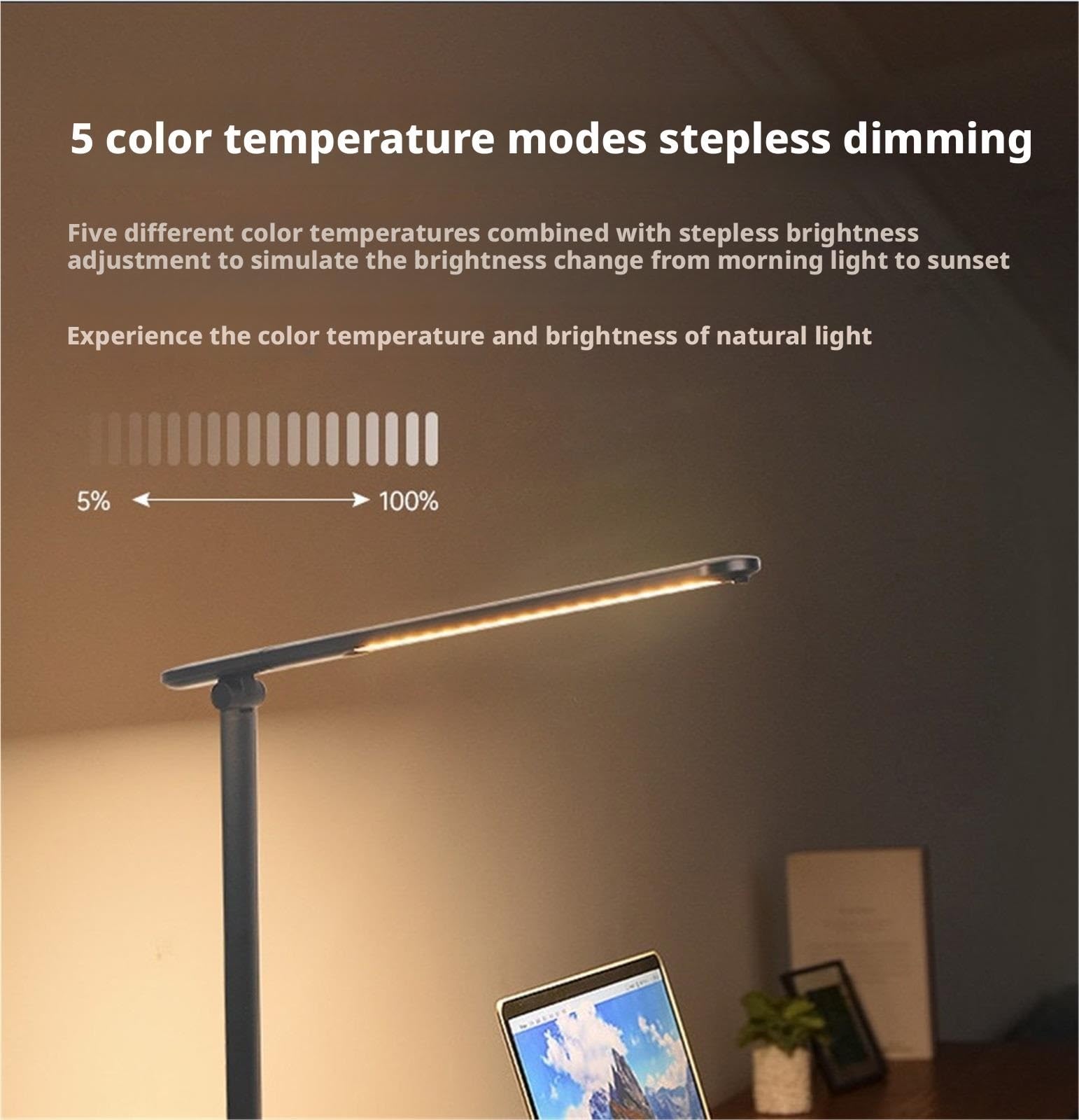 Lampara Escritorio para Oficina Lámpara De Escritorio LED Plegable con Puertos Carga USB C, 5 Modos Color Regulables Moderno Flexo Escritorio