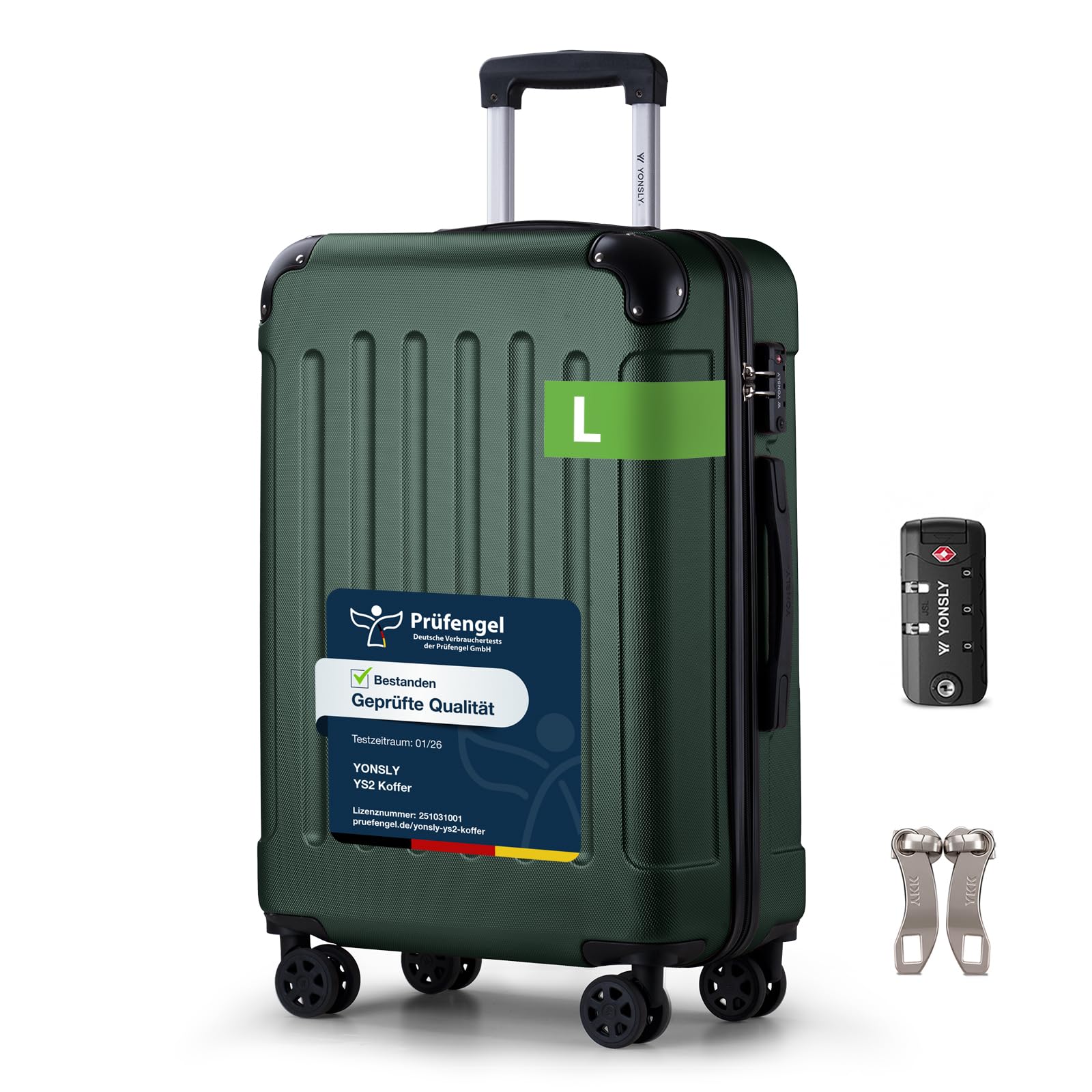 YONSLY Trolley Koffer Set, Reisekoffer, Rollkoffer Handgepäck, Kabinkoffer Suitcase, Gepäckset mit 360° Rollen, Hartschalenreisekoffer, Zahlenschloss, Gummigriff