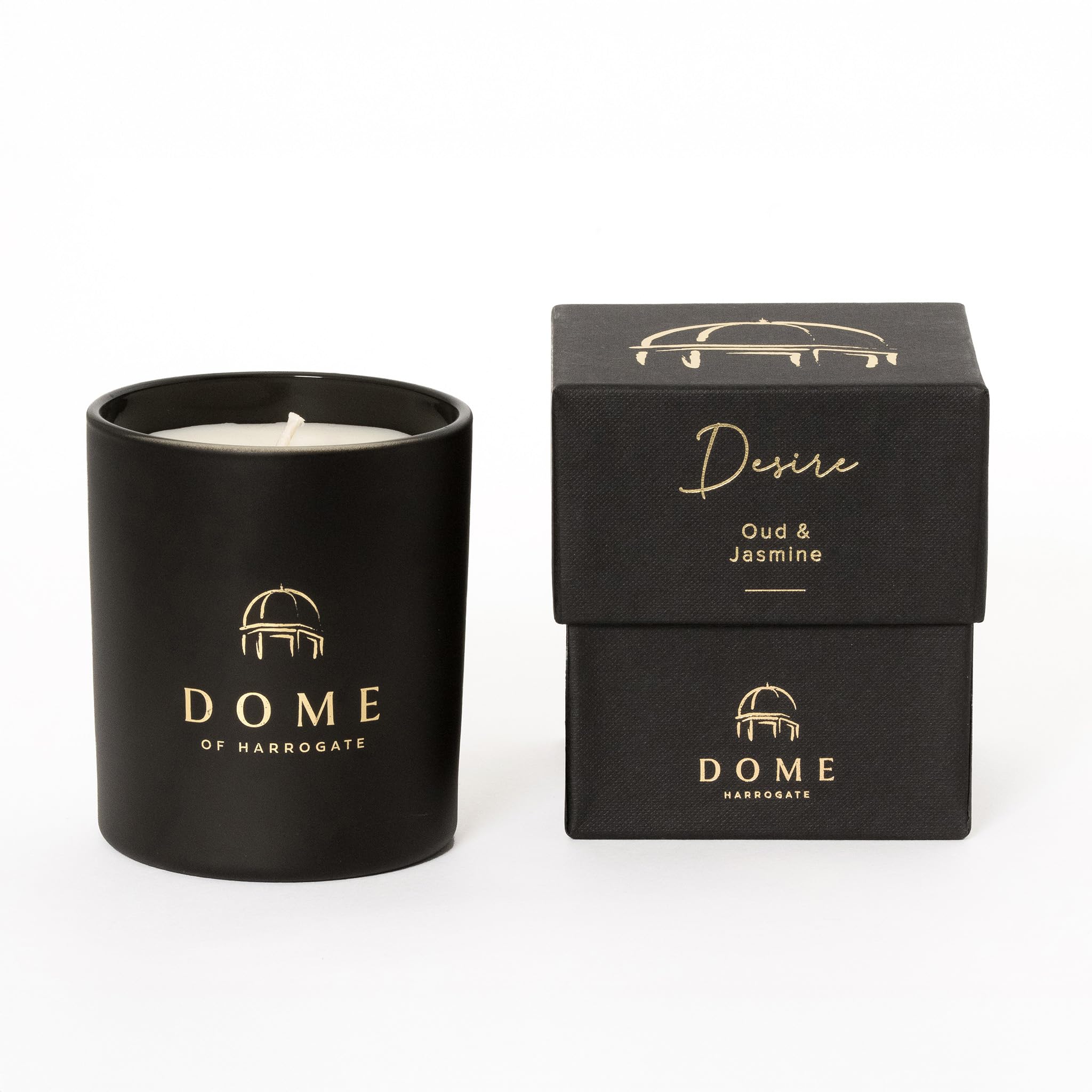 Dome of Harrogate Desire Oud & Jasmine Scented Opulence Candle – 30cl | Natural Soy Wax & Essential Oil Blend | Burn Time Up to 40hrs | Elegant Gift Packaging