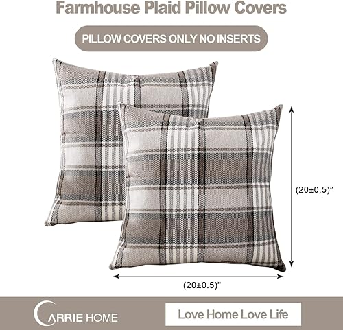 Miniatura 10 de CARRIE HOME Juego de 2 fundas de almohada de 22 x 22 pulgadas  22.0 x 22.0 in., color marrón tartán de granja a cuadros decorativos de 22 x 22