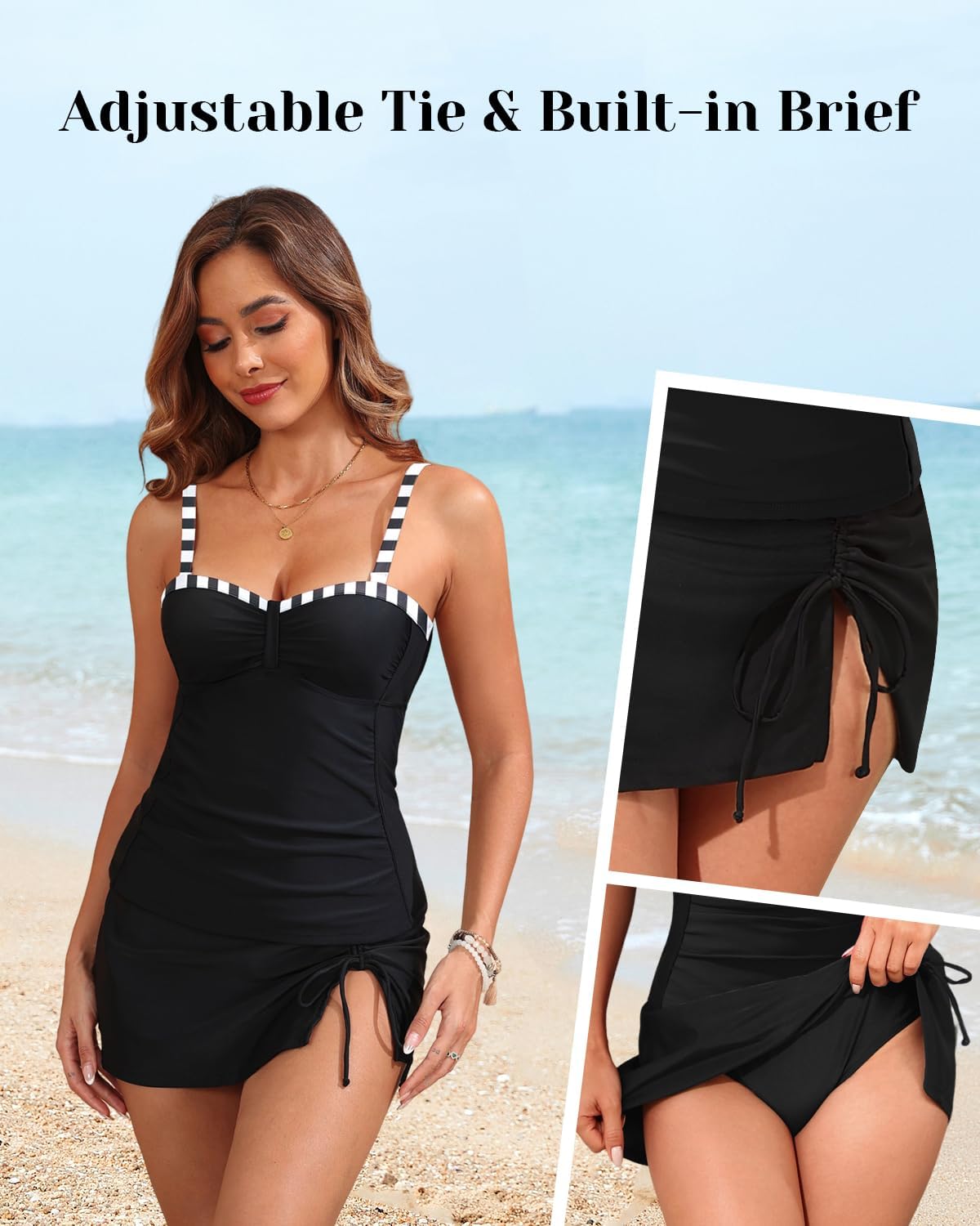 Yonique Womens Underwire Tankini Swimsuits with Skirt Two Piece Bathing Suits Tummy Control Swimwear