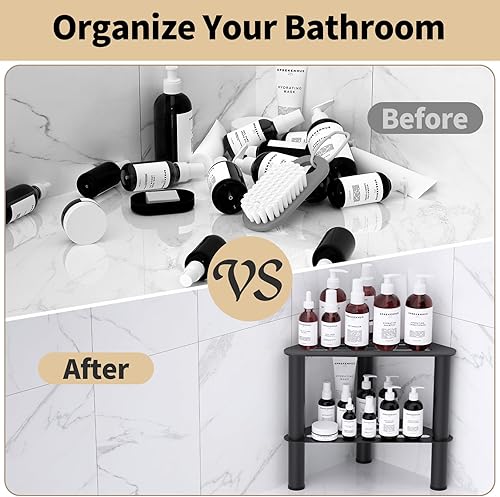 Miniatura 6 de Taburete de ducha de esquina de metal para afeitarse las piernas, banco de descanso para ducha interior con estante de almacenamiento, taburetes