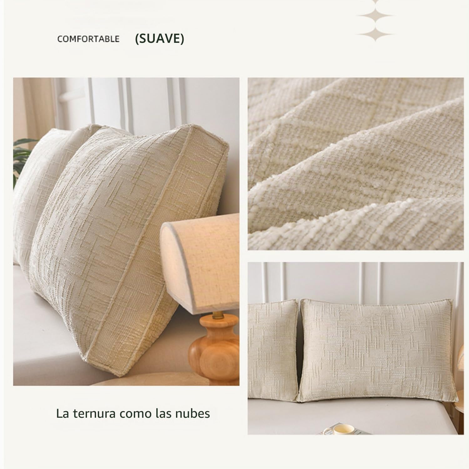 Grande Cojín for Respaldo Sofa Cama 60/70/80/90/100cm Almohada de Encosto con Funda Extraíble Relleno de Algodón Perlado Decoración for Sala de Estar y Dormitorio(Beige,70x50x18cm 1pc)