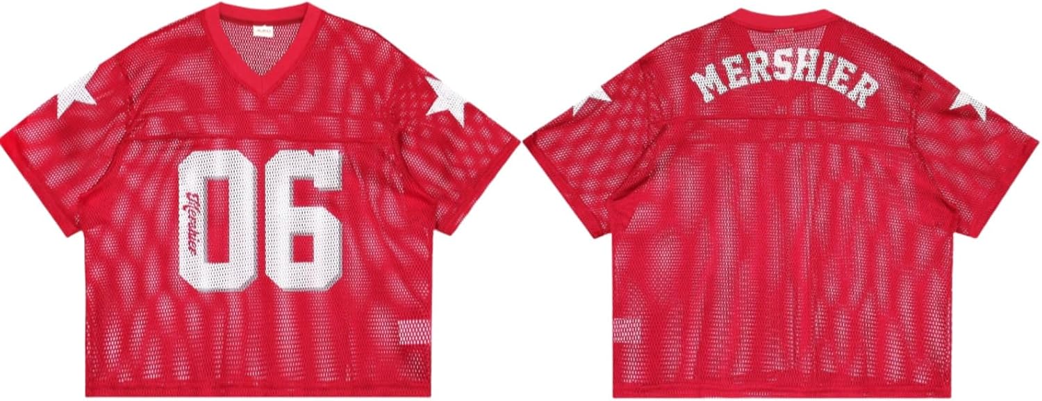 Y2k Jersey Shirts for Women Number Letter Graphic Mesh Oversized T Shirt Vintage V Neck Summer Football Tee Tops - Image 5