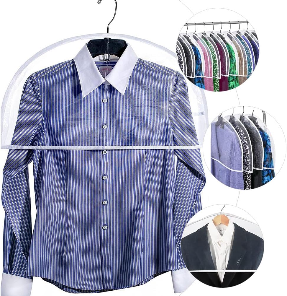 12 pcs Translucent Shoulder Covers Clothes Storage Dust Protectors Garment Bags Hanging Suit Coat Jacket Dress Wardrobe Closet Organization