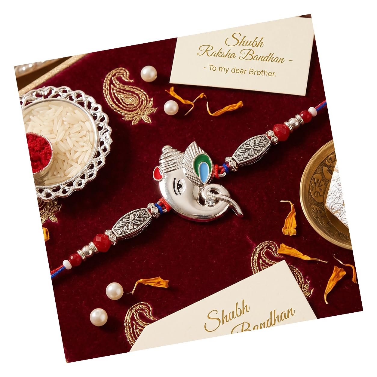 tied ribbons Rakhi for Brother - Premium Ganesh Rakhi for Brother Men Bhaiya Kids Boys with Greeting Card and Tikka - Rakhi's for Rrakshabandhan-picture-8