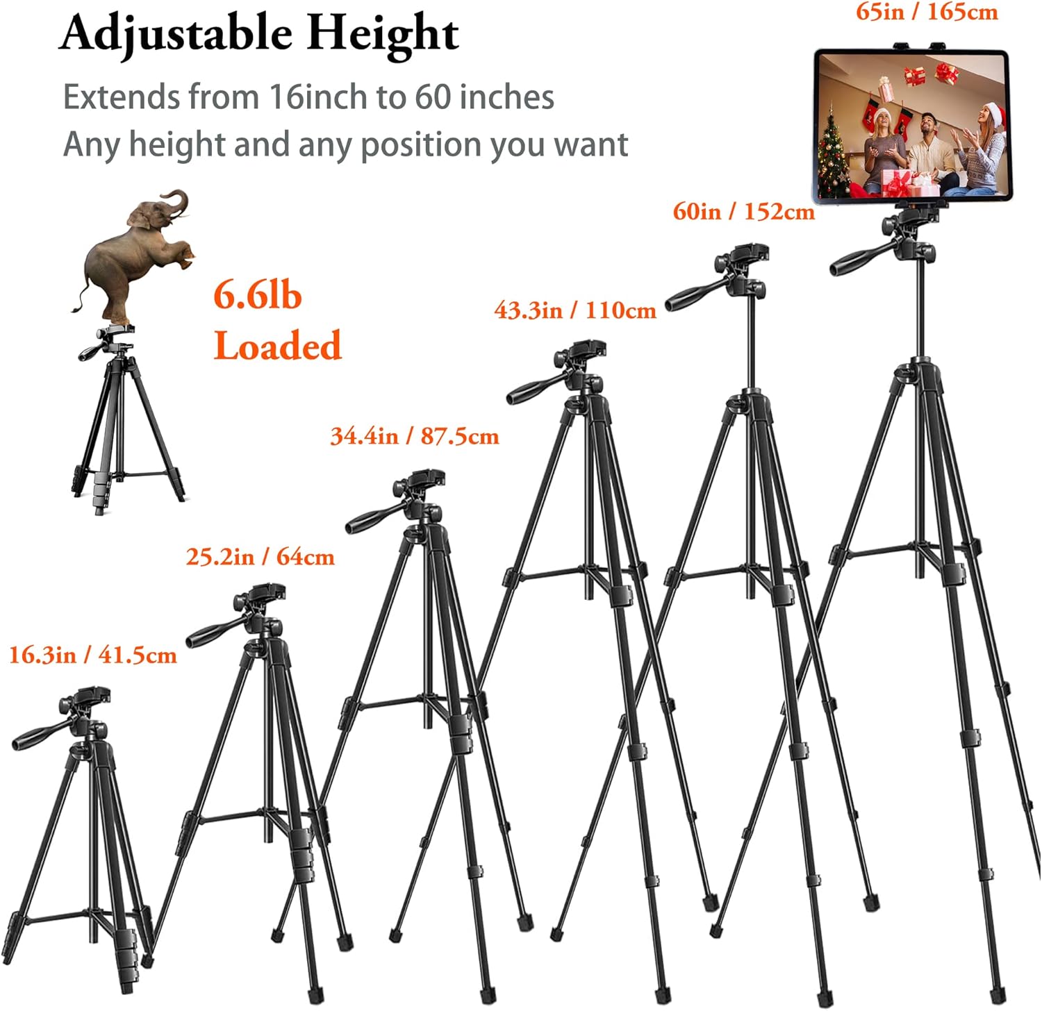 Peastrex Tablet Ipad Tripod Stand Mount Holder 60 inch with Bluetooth Remote for iPad Pro Air Mini 12.9 11 10.5 Surface Galaxy Tab, iPhone, 3.5 to 13.5in Cellphone Tablet, Video Recording, Camera