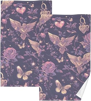 Bath Towel Cupid and Rose Cotton 2-Piece Body Towels Set for Shower Quick Drying Towel Set