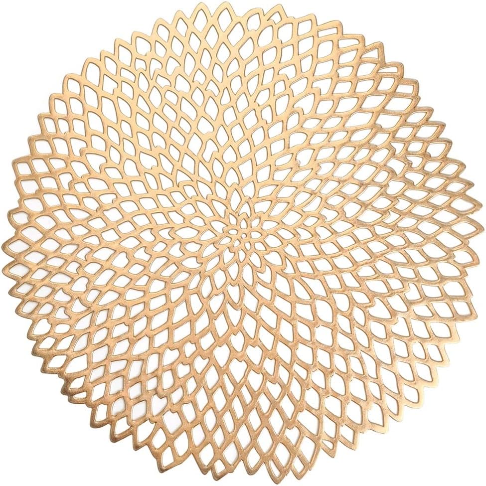 Wind Hollow Out Placemat Creative Hot Gold PVC Placemat Table Hollow Pad Table Bowl Pad Decoration, 38cm