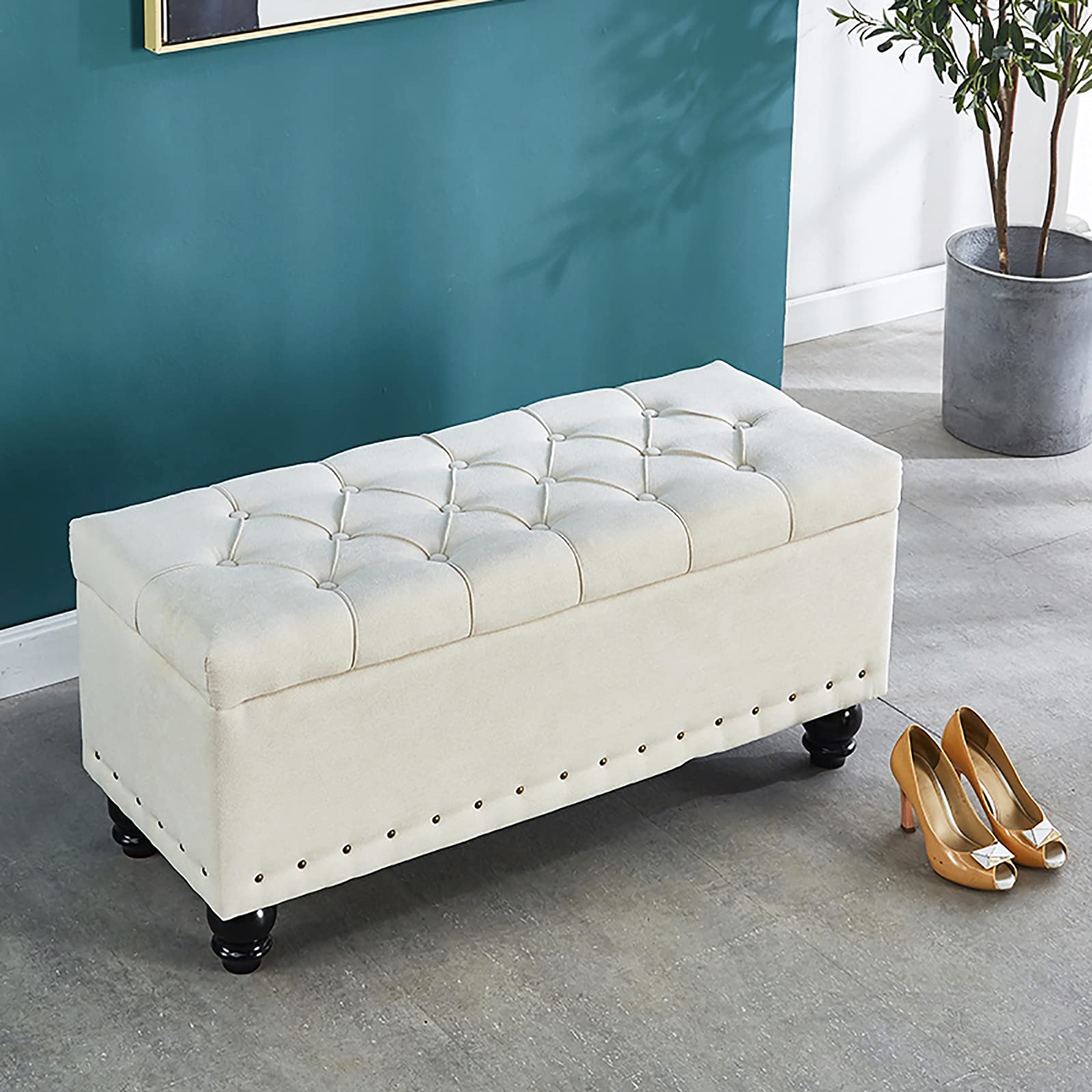 Banc de rangement à chaussures ottoman rembourré avec siège en lin