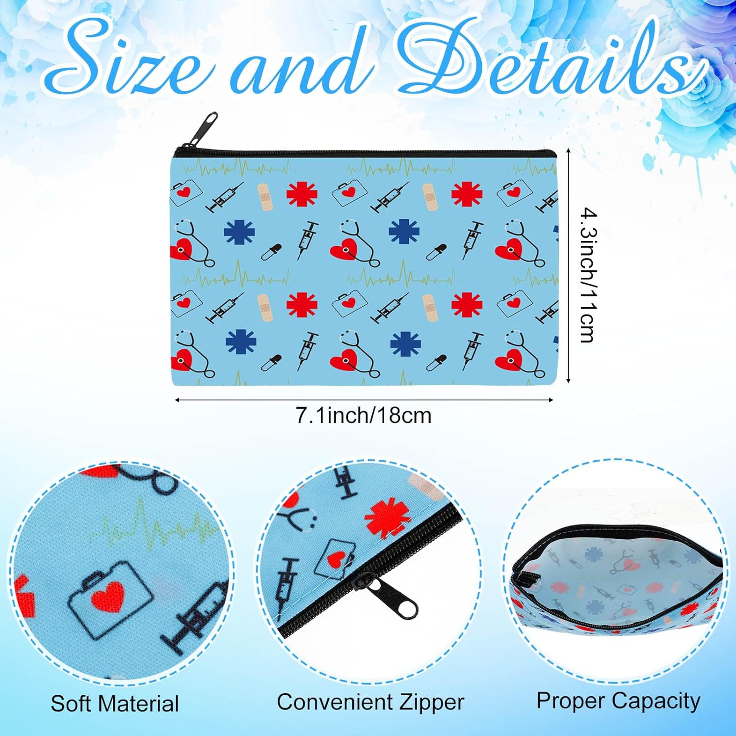 Reginary 20 Pieces Cosmetic Bag for Women, Roomy Makeup Bags with Zipper Toiletry Bag Pouch Travel Accessory Organizer Gifts, 7 x 4.3 Inches(Nurse) - Image 2