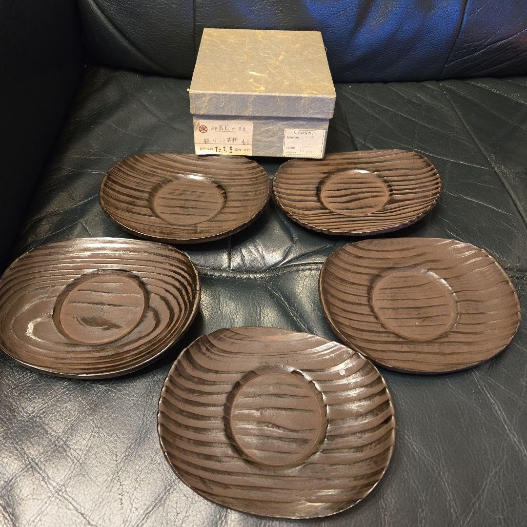 たち吉 木製波模様茶托5枚セット(元箱付き)