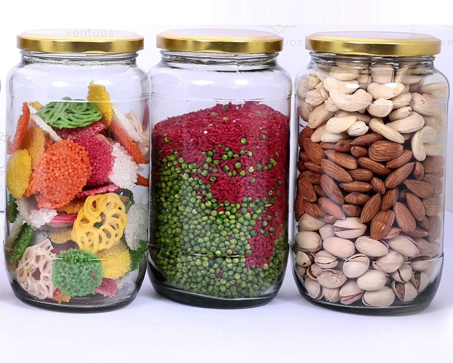 DEXOLA Hexagon Shape Glass Jar Plastic Storage Boxes Food Storage