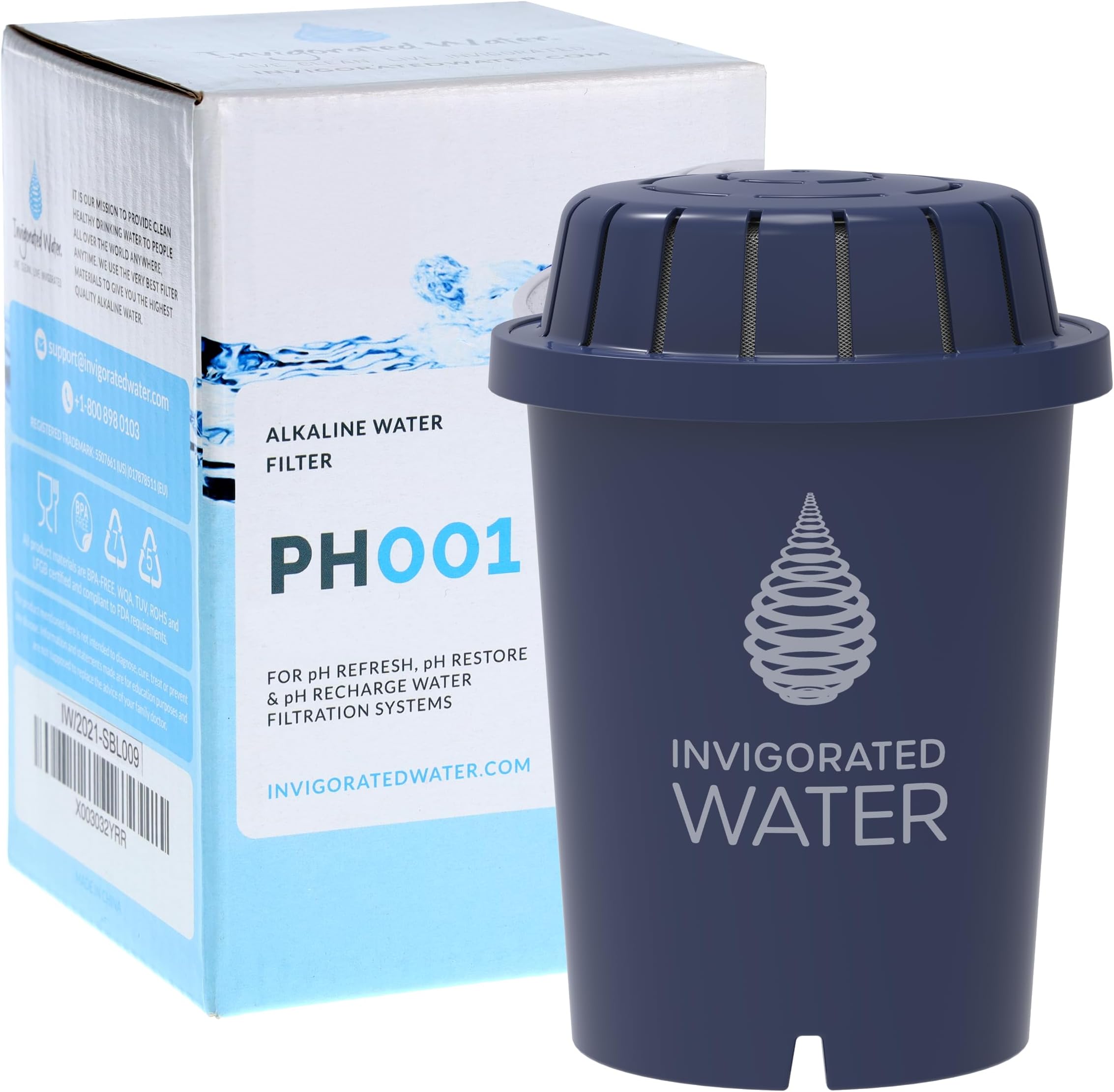 PH001 Alkaline Water Filter – Replacement Water Filter by Invigorated Water – Ionized Water Filter Cartridge - for Invigorated Living Jug, Pitcher, Ionizer, Purifier, 350 Litre Capacity (1 Pack-Blue)