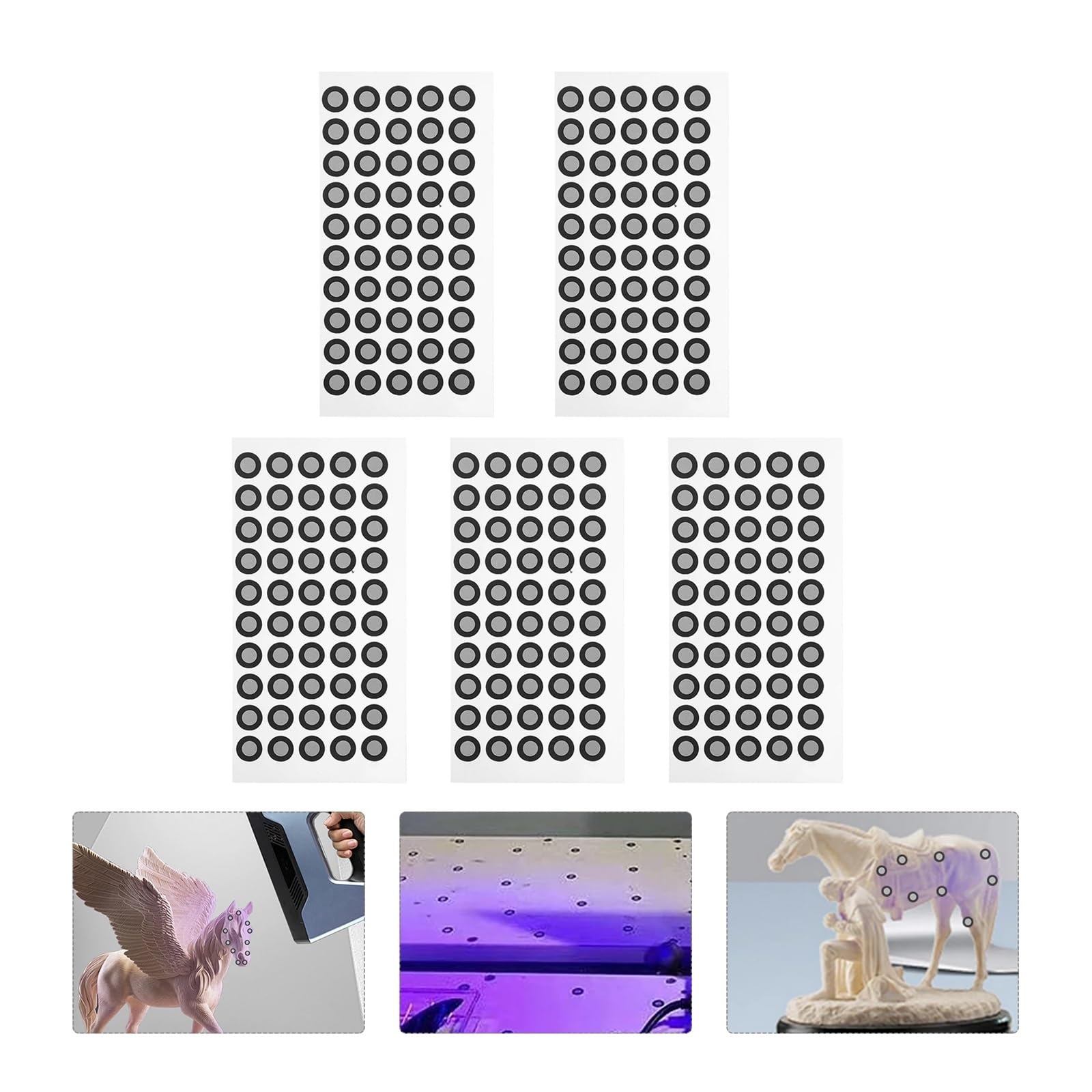 5 hojas de pegatinas for posicionamiento de escáner 3D, marcador de escáner 3D, marcador de puntos, plato giratorio, referencia de escaneo 3D Escaneo de alta precisión