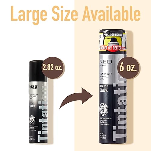 Vista 46 de RED BY KISS TINTATION SPRAY TEMPORAL DE COLOR PARA EL CABELLO 6 OZ #Spray&Mascara (negro),#Spray&Mascara (marrón oscuro),Negro (2 Pack-Black),Negro