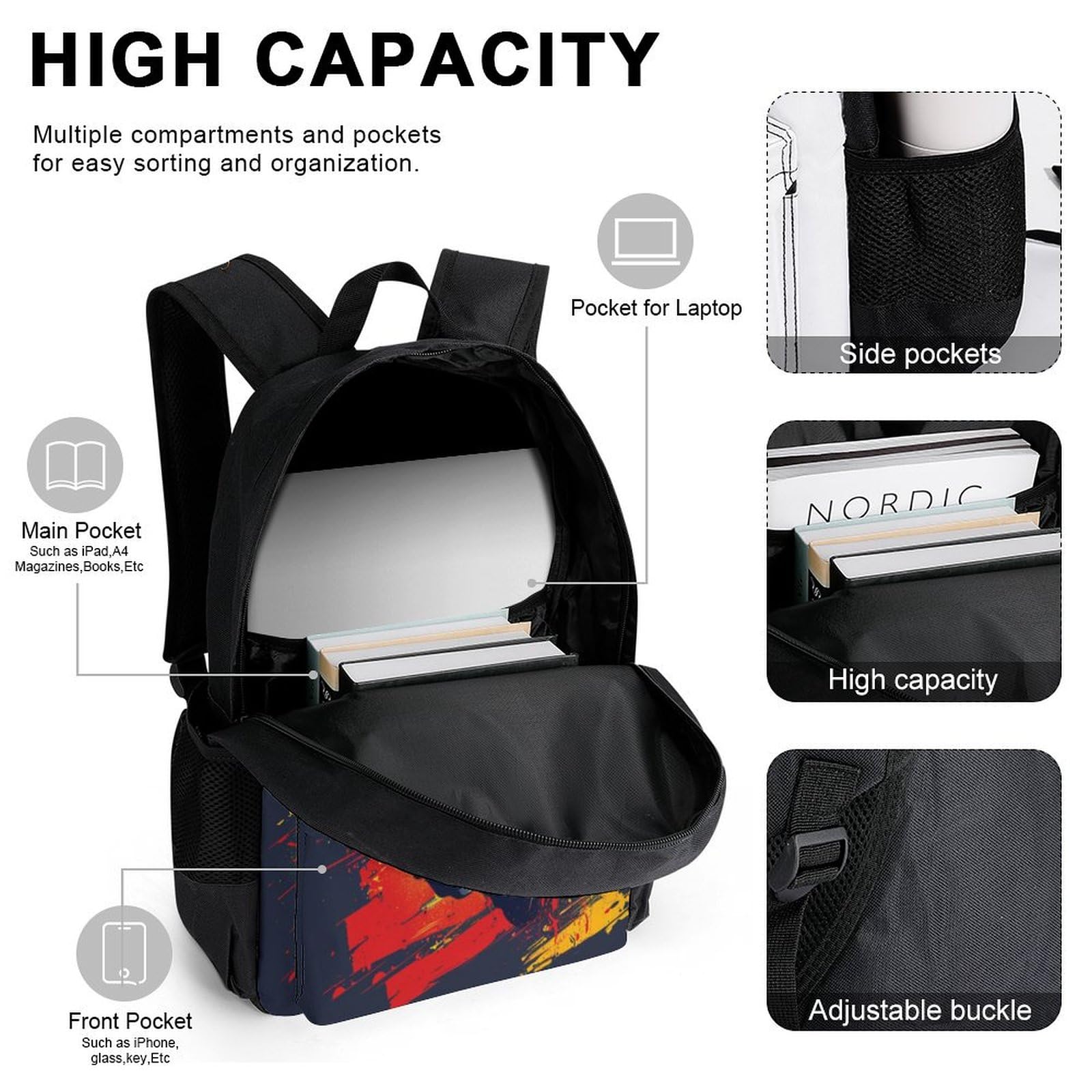 Sac à dos Taureau Personnalisé avec Boîte Déjeuner et Trousse Crayons, Lot de 3 Sacs d'école Imprimé Vache, Sac avec Boîte à Déjeuner