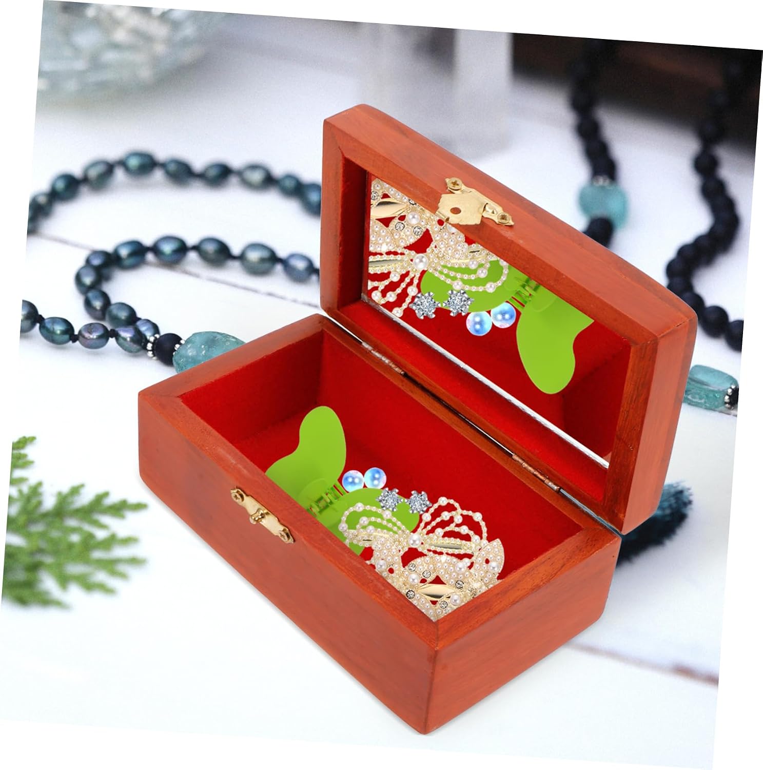 Cabilock Vintage Jewelry Box Lid Wooden Treasure Chest Organizer for Keepsakes Retro Trinket Storage Box for Home Decor