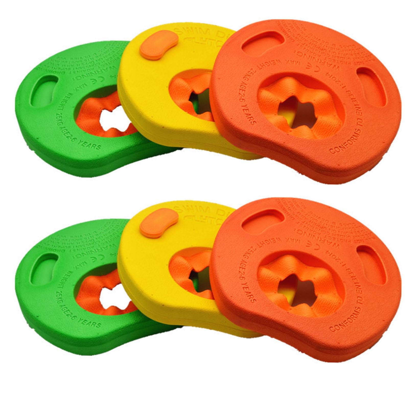 Kids Swimming Float Discs - 6 EVA Foam Swim Arm Bands For Children 3-12 Years Learning To Swim