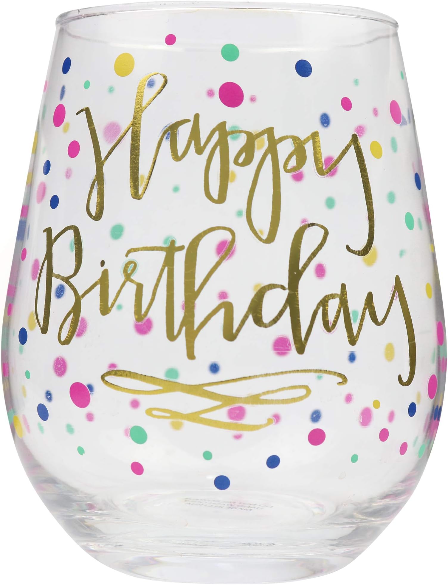 Happy Birthday Wine Glass For Women, 22oz Stemless with Gold Confetti Print - Gift for Adults, Happy Birthday Cups For Her - Gifts For Women - Ideal for 21st, 30th, 40th and 50th Birthdays