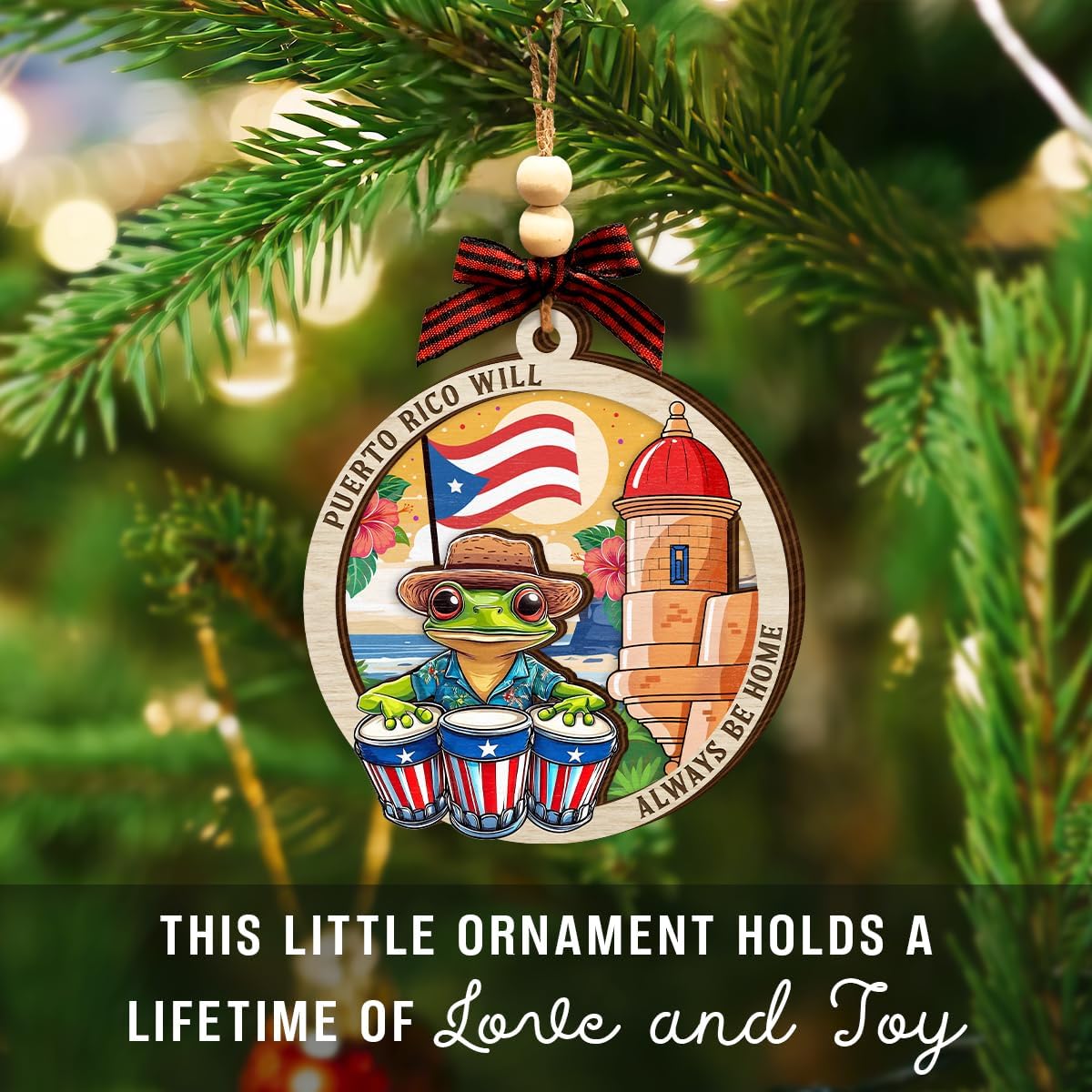 Puerto Rico Christmas Ornament 2025 - Puerto Rico Gifts for Men, Women, Travel Souvenir Gifts for Mom, Dad, and Friends - 2 Layered Wooden Coqui Frog Ornament for Christmas Tree - Image 7