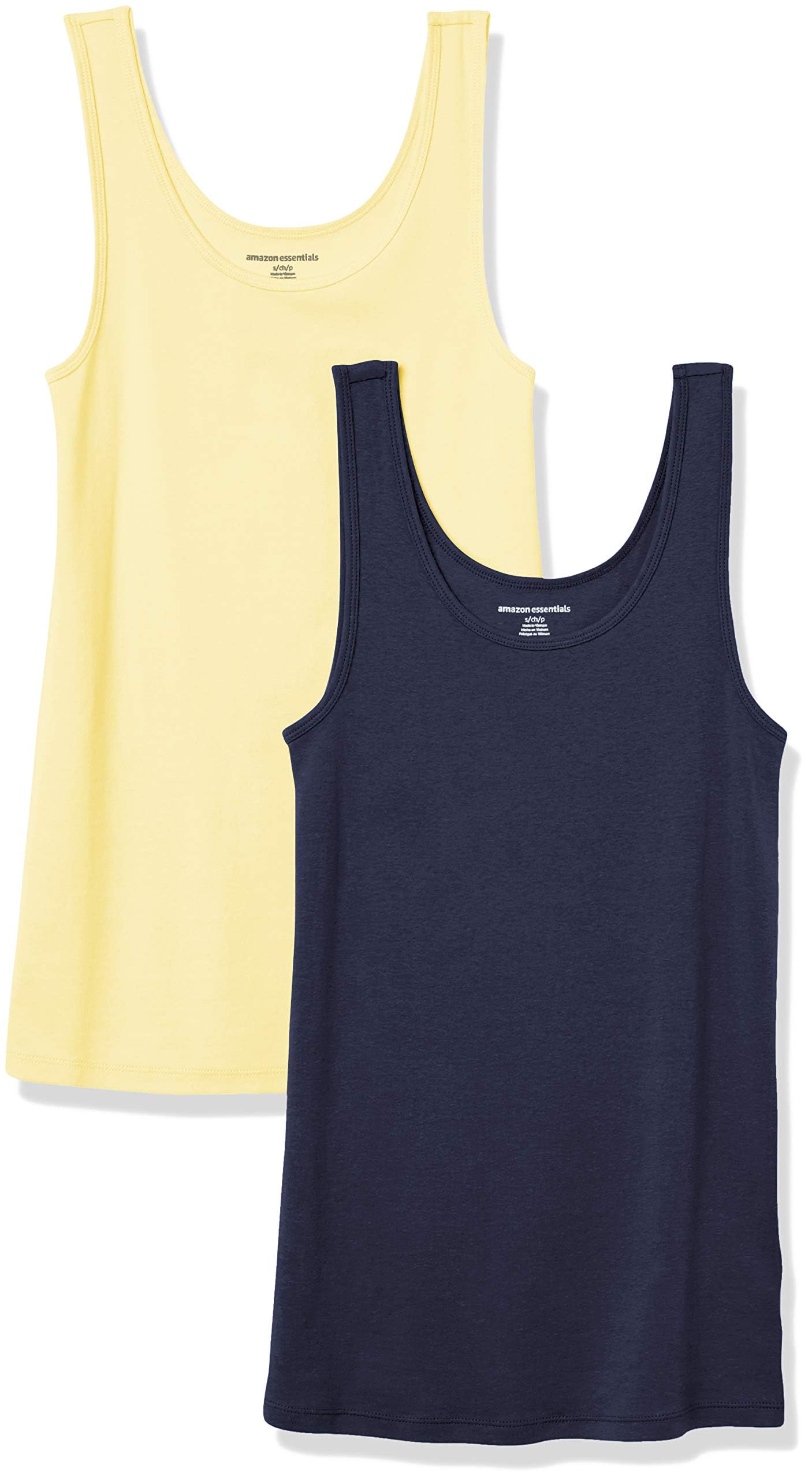 Amazon Essentials Women's Slim-Fit Vest, Pack of 2, Navy/Yellow, L