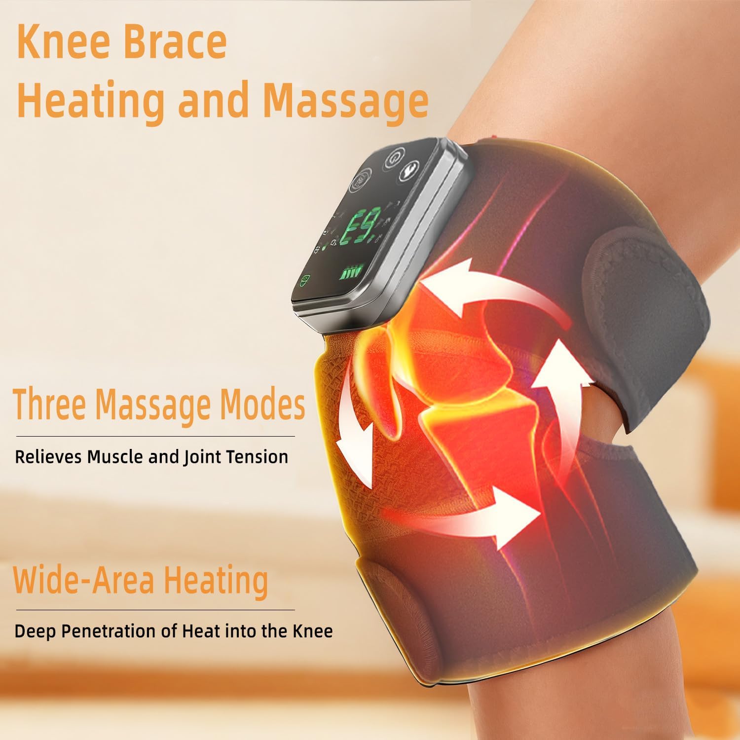 Electric Knee Massager with Heat & Vibration Therapy - Portable Cordless Heated Brace for Knee Pain Relief Ideal Gifts for Men, Women, Seniors - Gray - Image 4