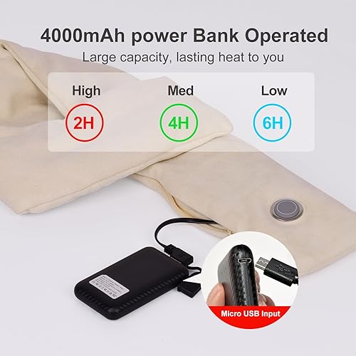 Miniatura 5 de ASLDOIWEH Heated Scarf for Women & Men Christmas Gifts, Electric Heating Scarf with 4000 mAh Power Bank, Neck Heating Pad for Neck Pain, USB