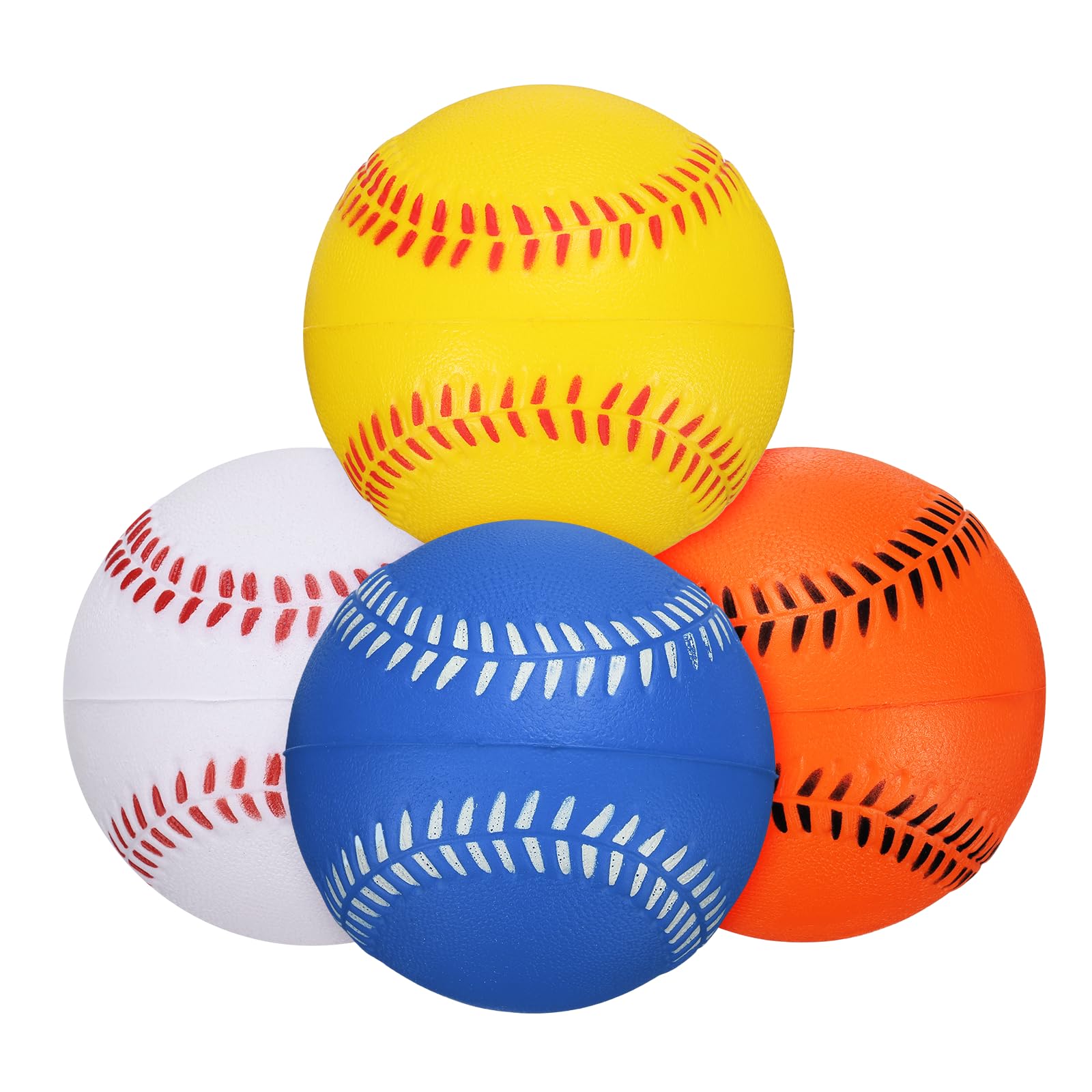YELARXI Soft Sponge Foam Baseballs, PU Solid Baseballs Training Practice Ball 9" & 4 Pack & White/Yellow/Orange/Blue-Fitting for (Daily Practice/Fun Sports/Competition)