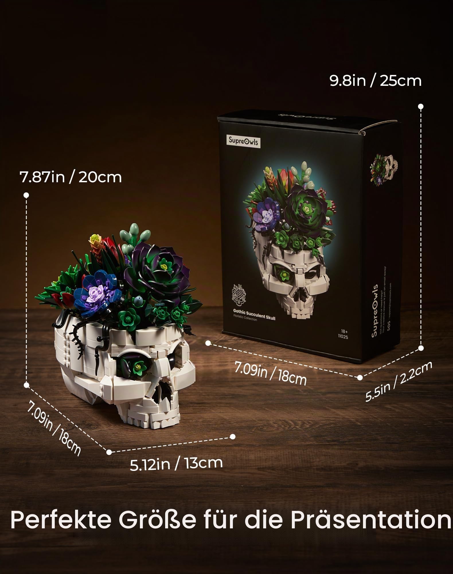 Botanicals Sukkulenten Bauset mit Totenkopfvase - Künstliche Pflanzen Blumen Bauset für Erwachsene Frauen & Männer Geschenkidee zum Geburtstag Jahrestag Vatertag Weihnachten - Gothic Dekoration