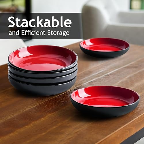 Miniatura 10 de MIAMIO Le Papillon - Juego de 6 cuencos para pastaensalada de 30 onzas  8.5 pulgadas, platos de pasta anchos y poco profundos, platos profundos de