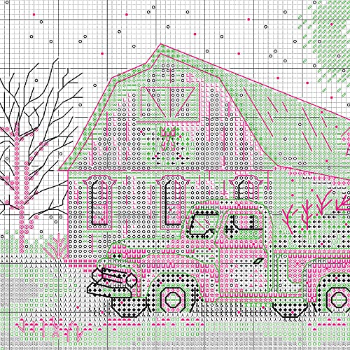 Image of Dimensions 70-08998 Winter Farm Christmas Counted Cross Stitch Kit, 18 inch x 6 inch, 14 Cnt. Blue Aida, 5pcs