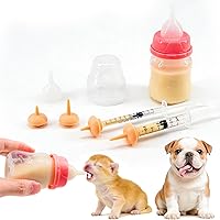 Vista 6 de Juego de biberón y jeringa para mascotas para cachorros y gatitos (1 botella, 2 jeringas, 6 pezones), azul