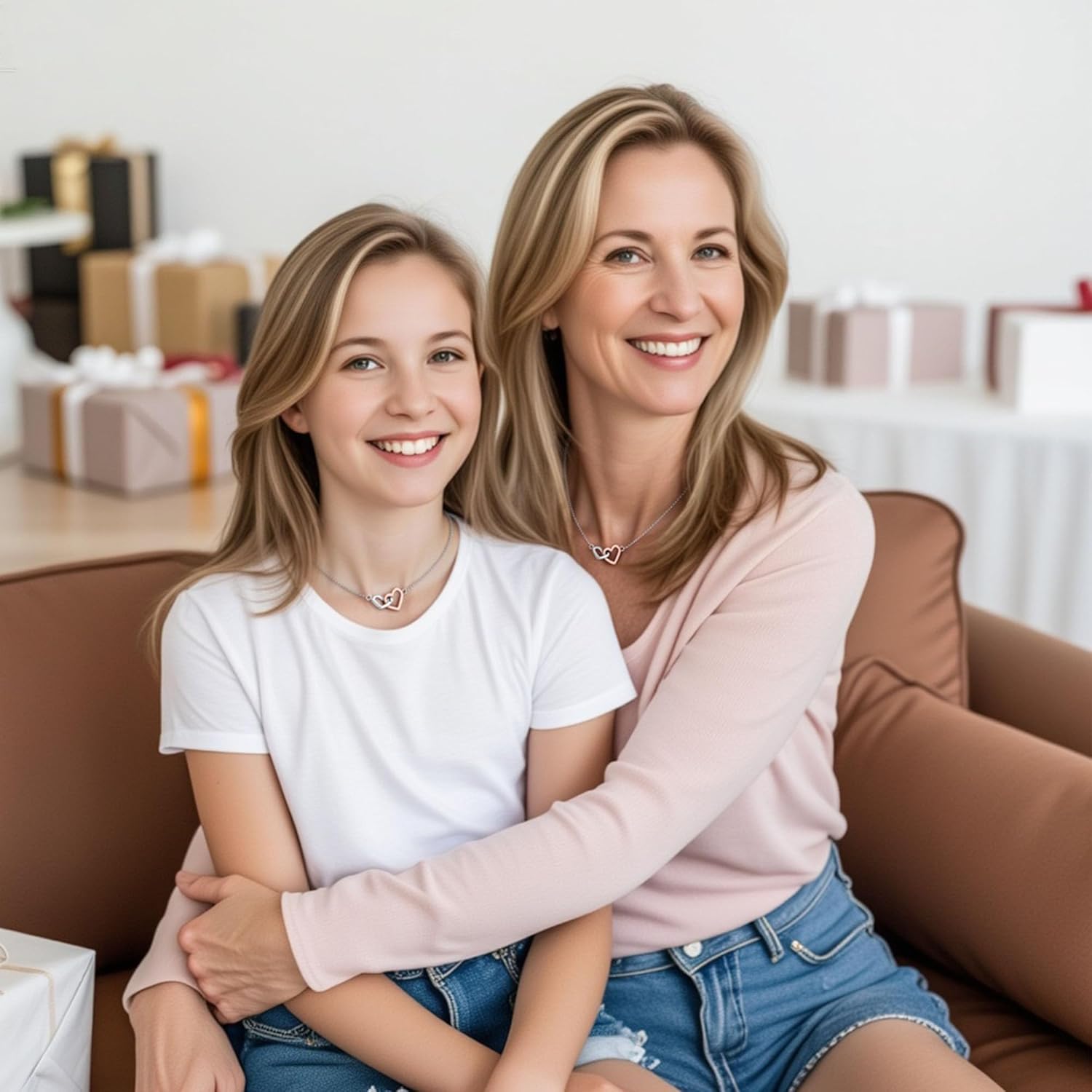 Liulin Interlocking Heart Necklace for Women Girls Mother (Bonus) Daughter (in Law) Birthday Graduation Christmas Mother' Day Gifts